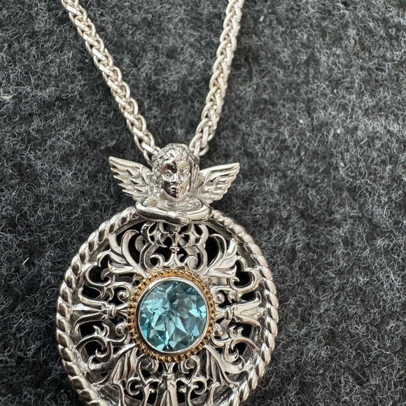 Source Unknown Jewelry - Silver Angel Pendant Necklace with Blue Gem